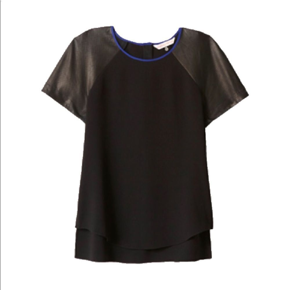 💙 Rebecca Taylor Top with Perforated Leather Sleeves